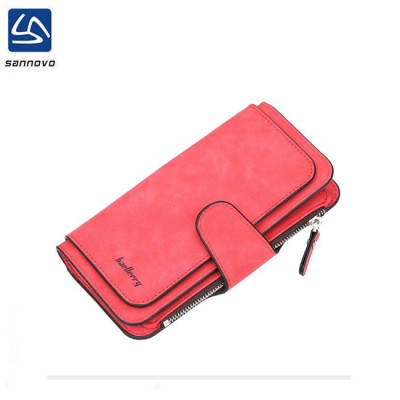 Long Purse Two Fold Women Wallets Drawstring Nubuck Leather Zipper Suede Wallet Ladies